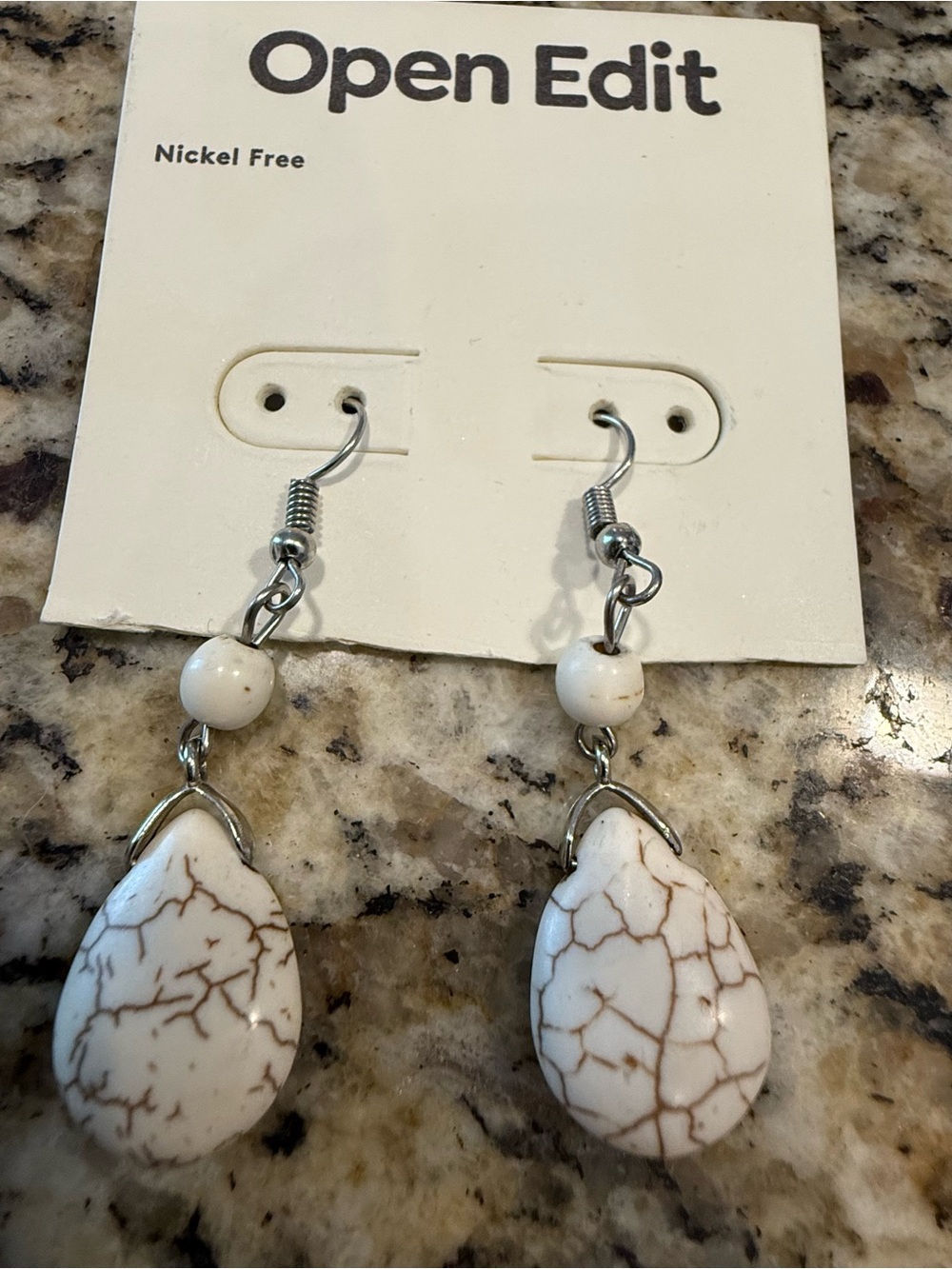 Open Edit teardrop dangle earrings cream brown marbled